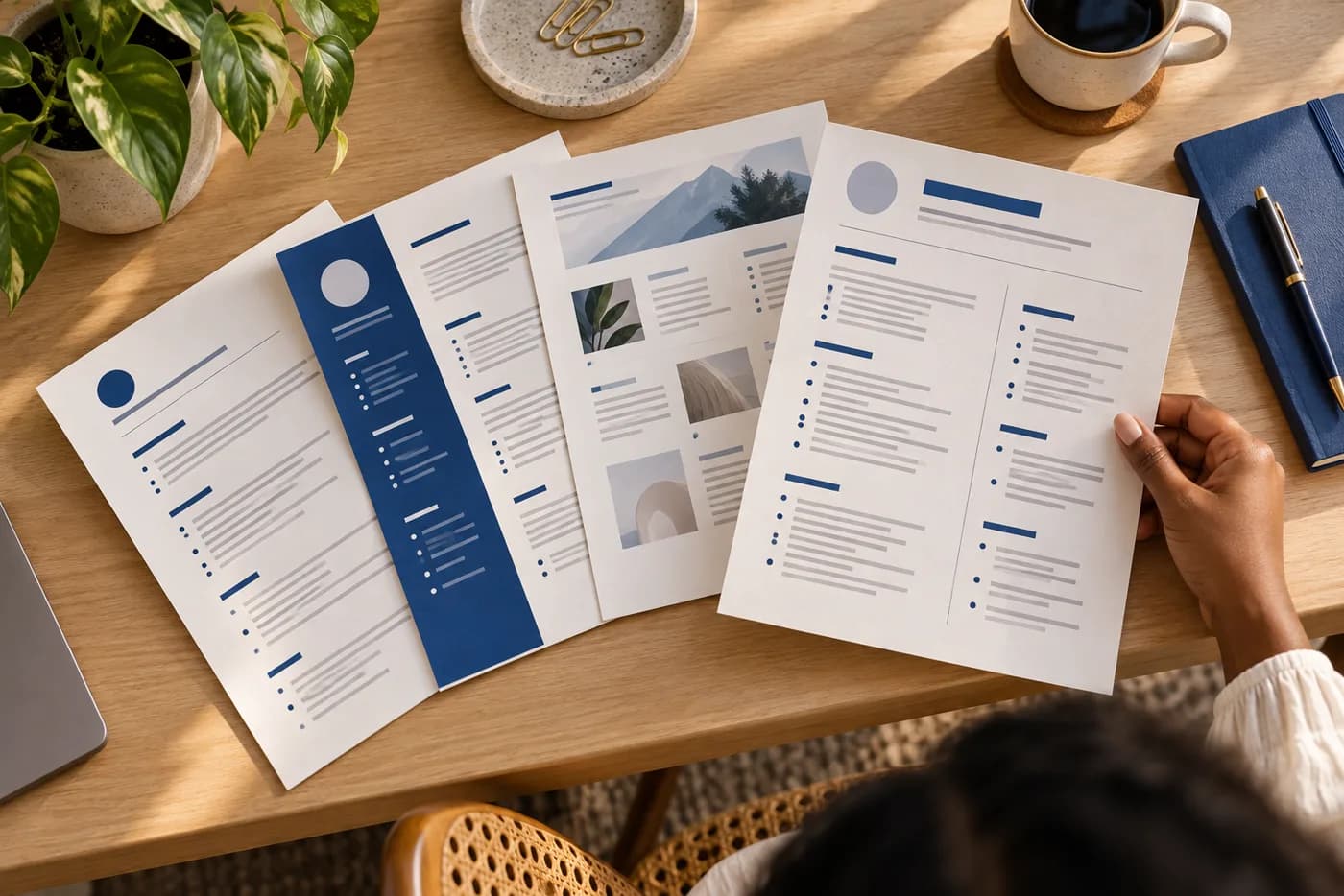 A choice of professional CV layouts on a desk